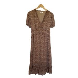 Women's Summer Casual Ruffle Short Sleeve V Neck Boho Floral Print Midi Dress